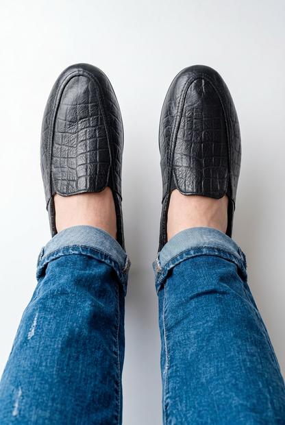Vitaform Men’s Premium Embossed Leather Loafers – Metallic Grey  42 EU / 8 UK