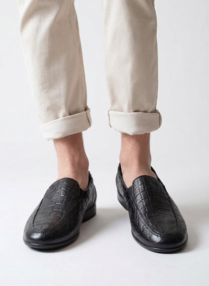 Vitaform Men’s Premium Embossed Leather Loafers – Metallic Grey  42 EU / 8 UK